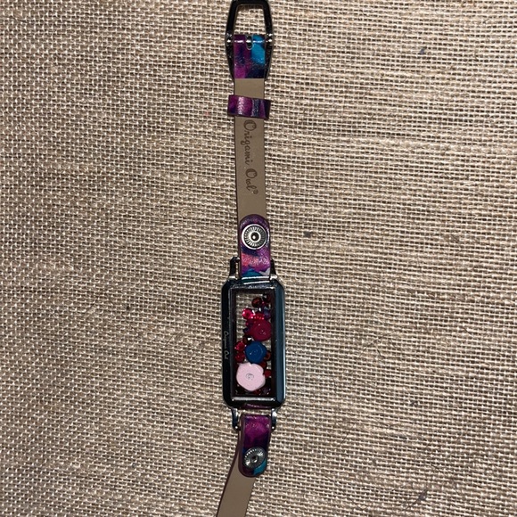 Origami Owl Floral Leather Bracelet Wrap/Silver Bar Rectangular Locket/charms - Picture 5 of 9